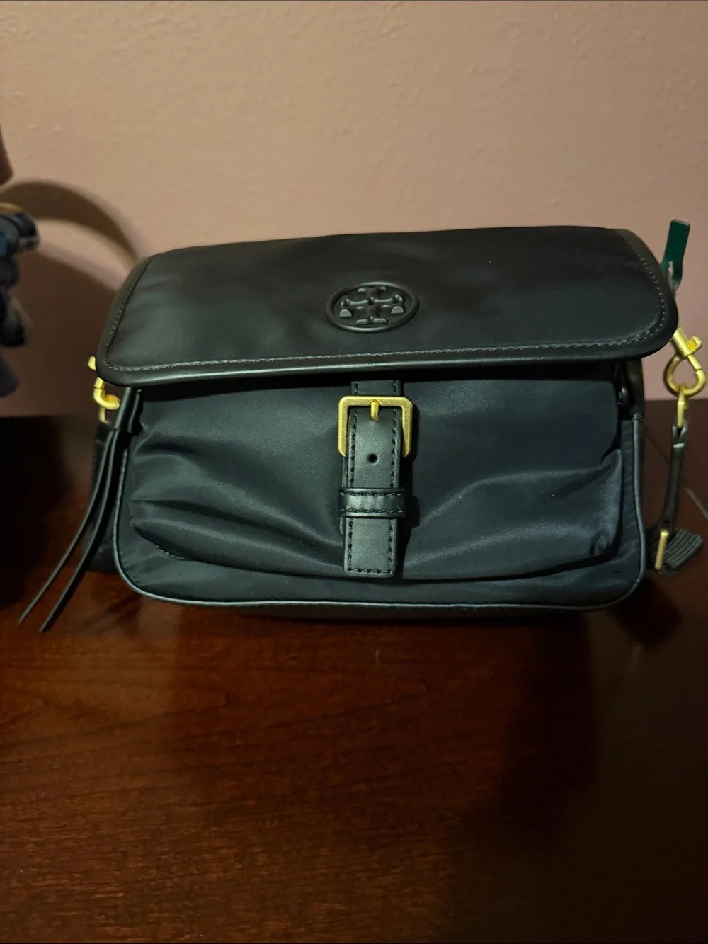 Tory Burch Black Messenger Bag with Logo Medallion